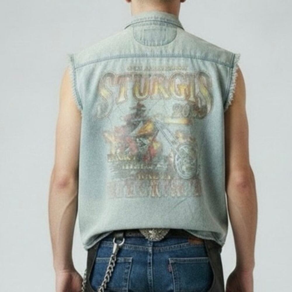 Bikercore V Twin Motorcycle Apparel Sturgis 69th Anniversary 2009 Denim Shirt 2X